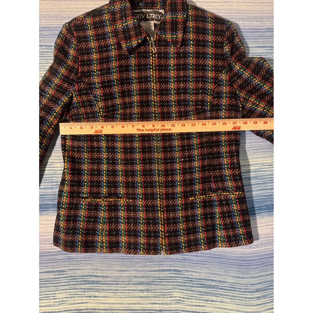 Upcycled Rainbow Tweed Jacket Unicorn Applique I Ride With Pride Womens 8 Petite - Picture 5 of 7